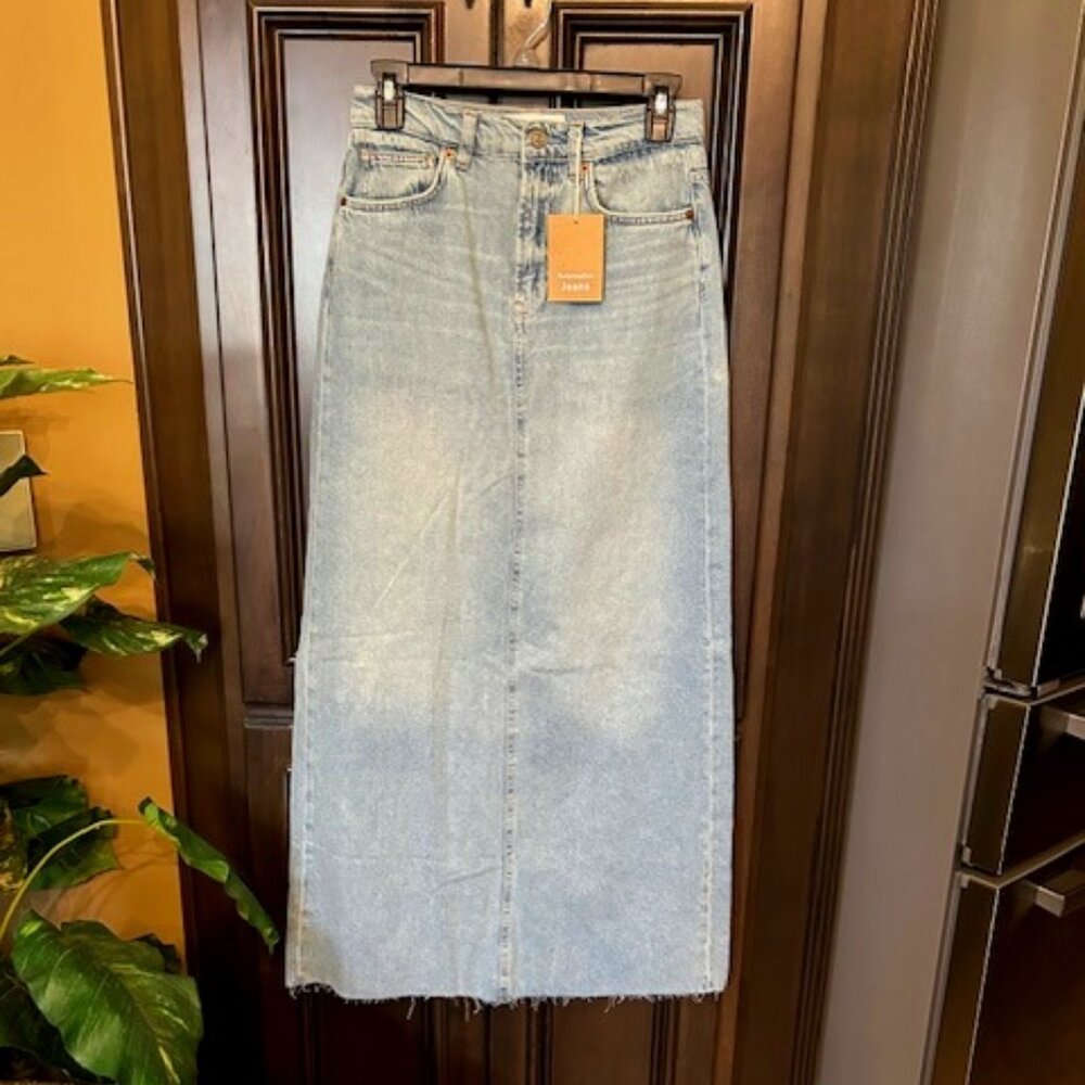Reformation Jeans 100% Cotton Bowen High-Waisted Kass Raw Hem Denim Maxi Skirt